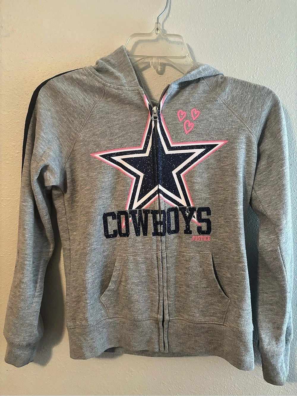 Justice Girls Zip Hoodie Gray & Pink Size 8/10